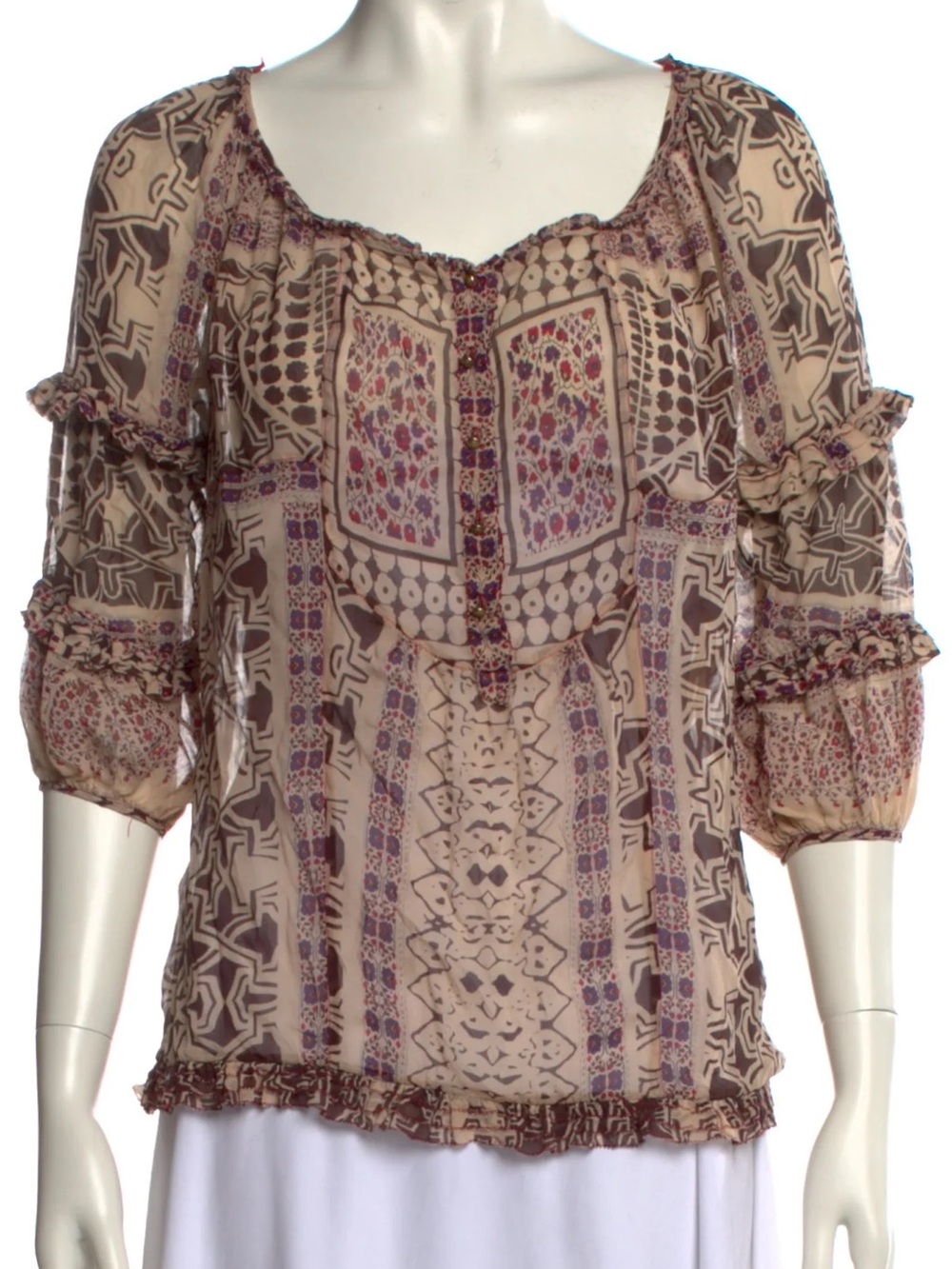 DIANE VON FURSTENBERG $295 vintage 2006 Y2K Boho silk blouse - Picture 2 of 6